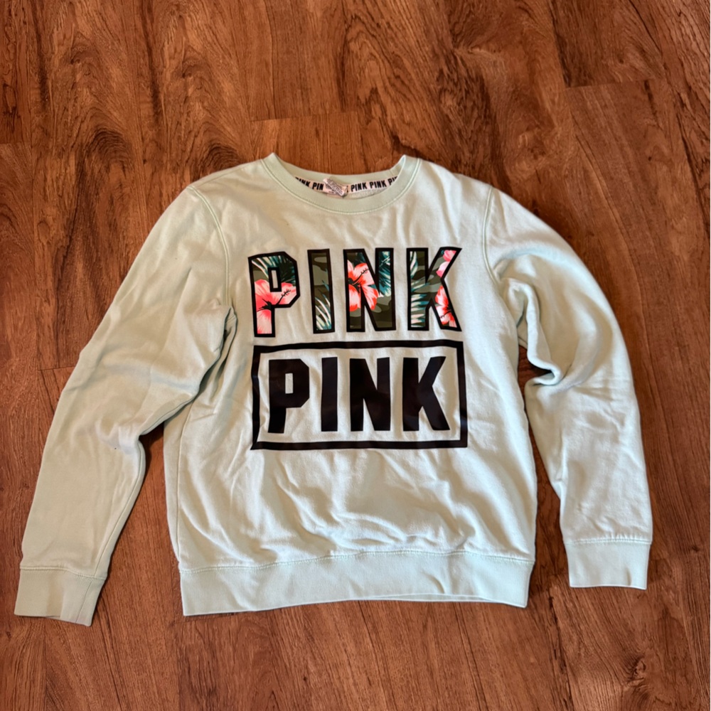 Women’s PINK Victoria's Secret Light Green Crew Neck Sweater